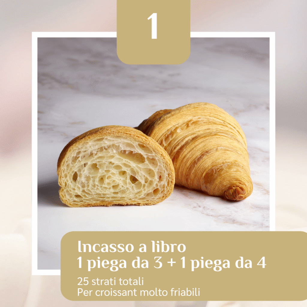 Croissant con incasso a libro, 1 piega da 3 e 1 piega da 4