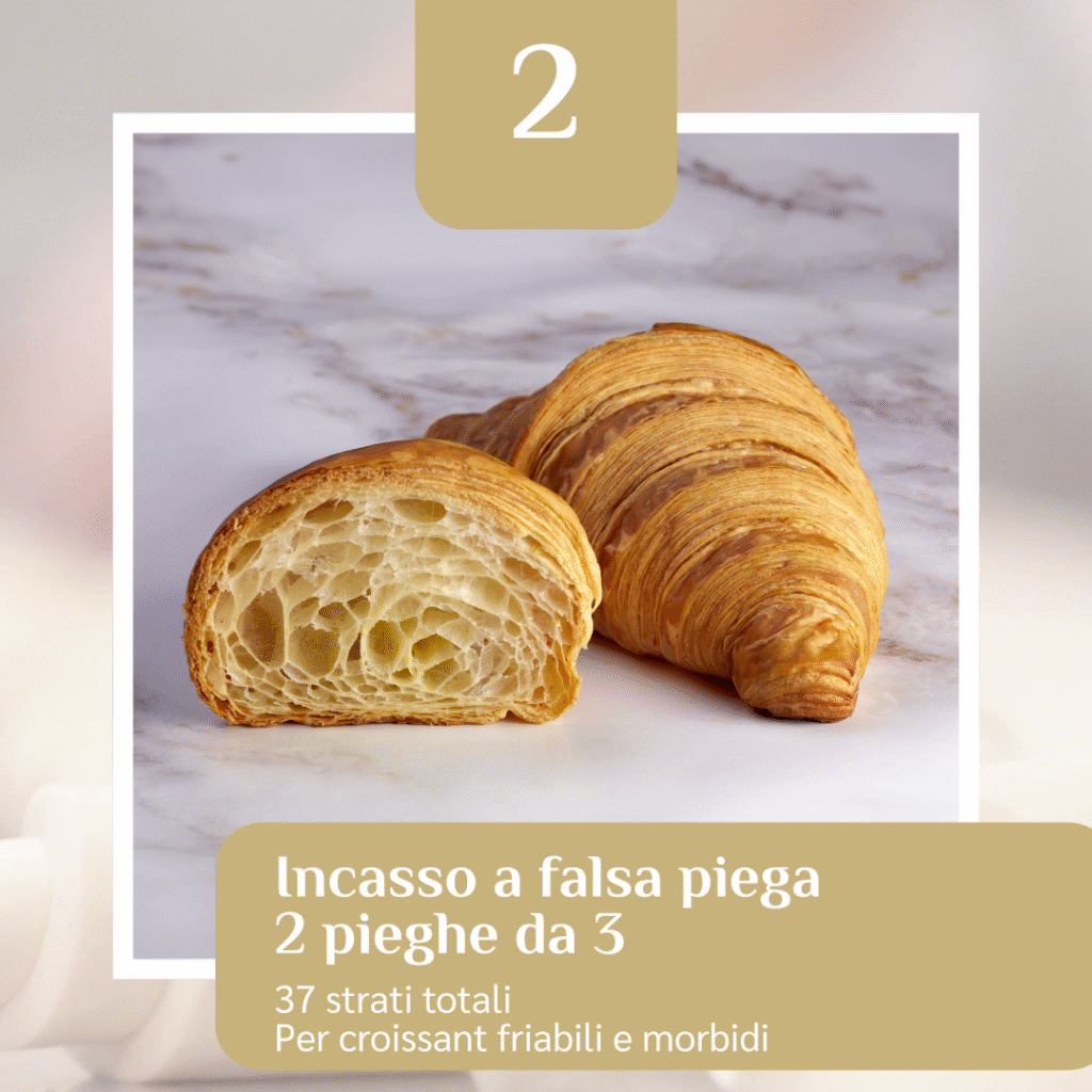 Croissant con incasso a falsa piega, 2 pieghe da 3