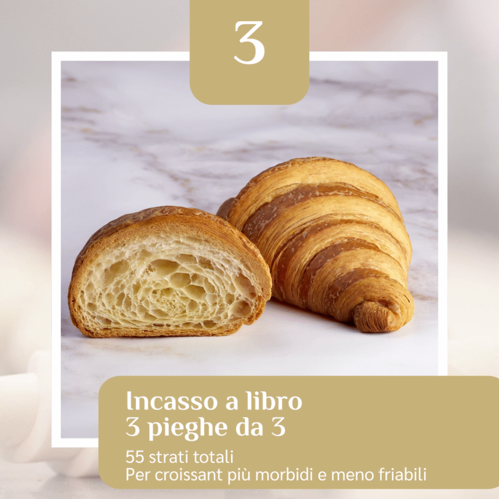 Croissant con incasso a libro, 3 pieghe da 3